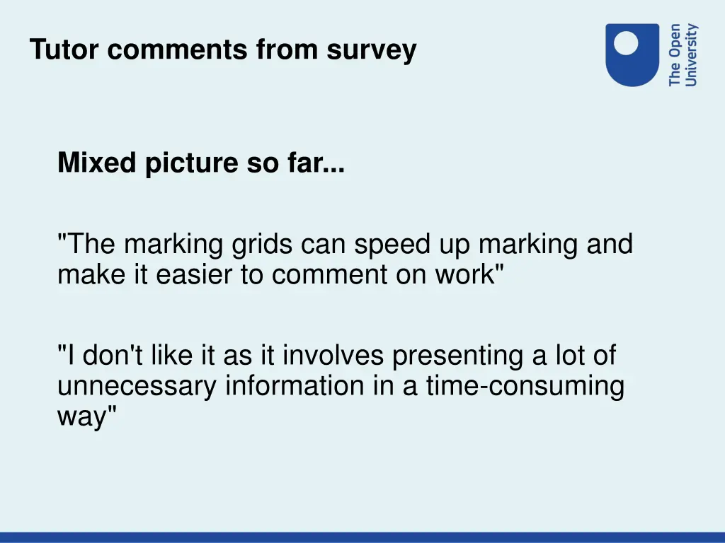 tutor comments from survey