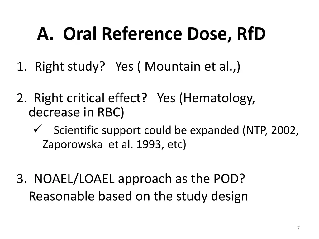 a oral reference dose rfd