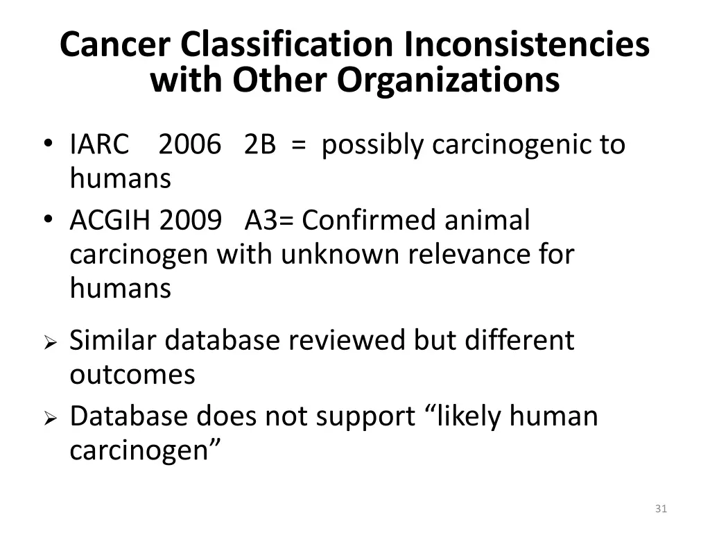 cancer classification inconsistencies with other