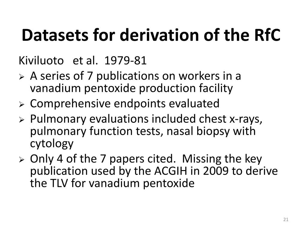 datasets for derivation of the rfc