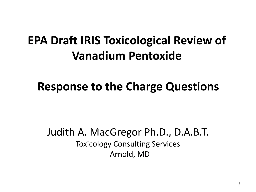 epa draft iris toxicological review of vanadium