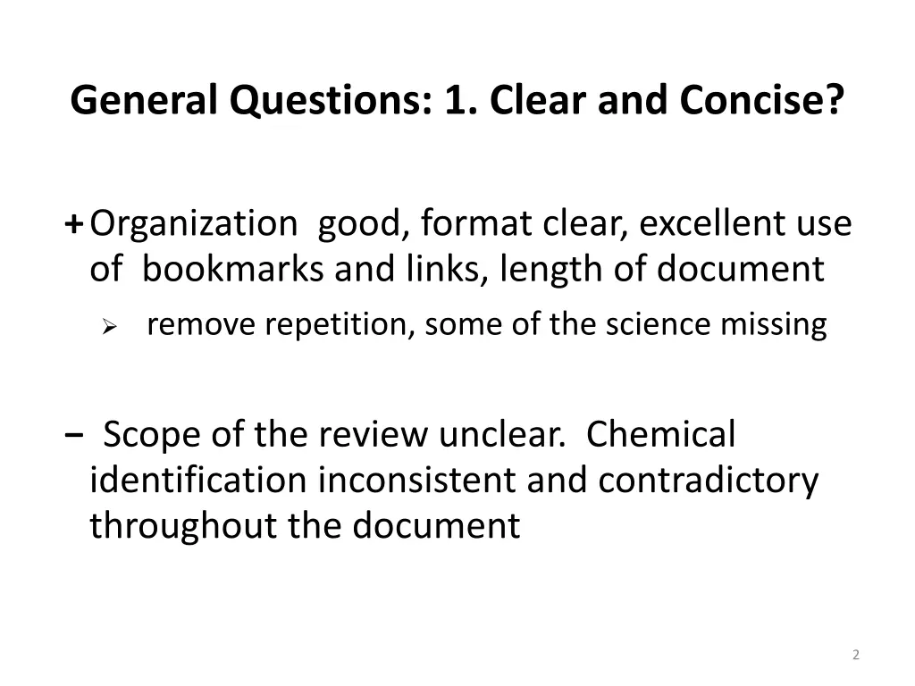 general questions 1 clear and concise