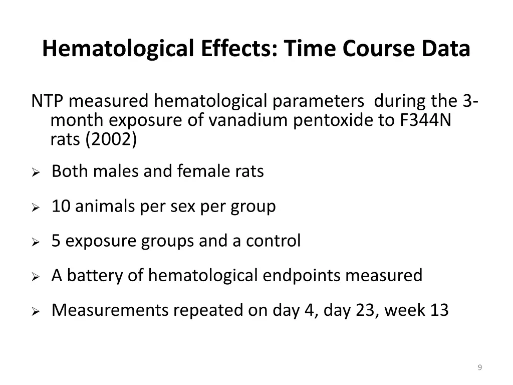 hematological effects time course data