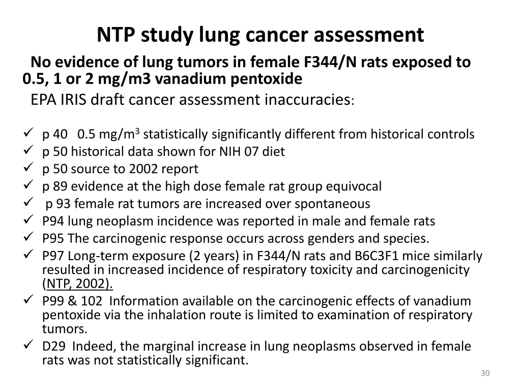 ntp study lung cancer assessment no evidence