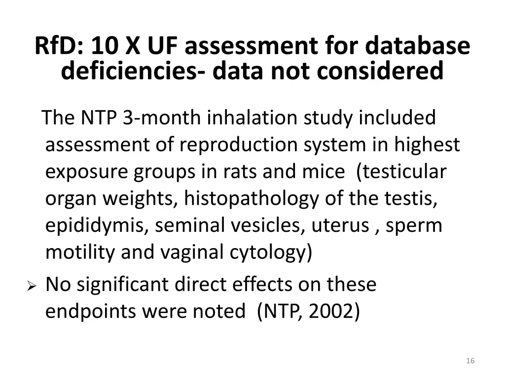rfd 10 x uf assessment for database deficiencies