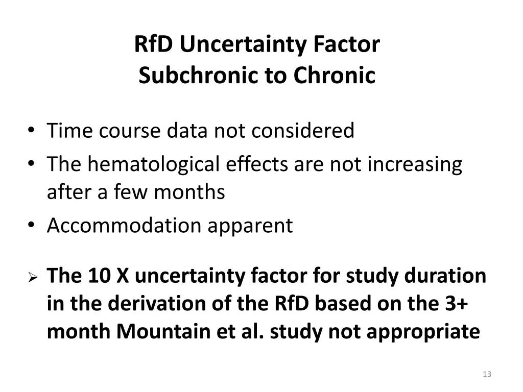 rfd uncertainty factor subchronic to chronic