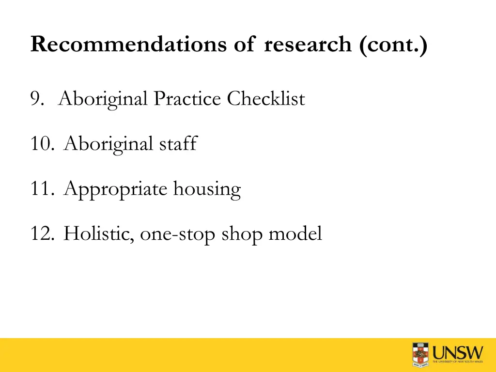 recommendations of research cont 1