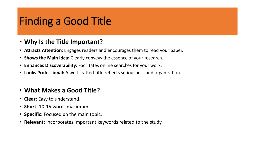 finding a good title finding a good title