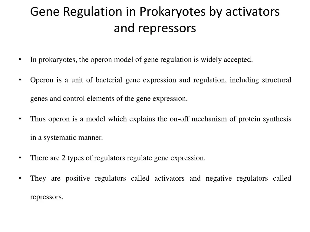 gene regulation in prokaryotes by activators