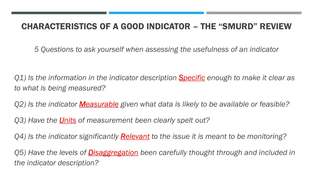 characteristics of a good indicator the smurd