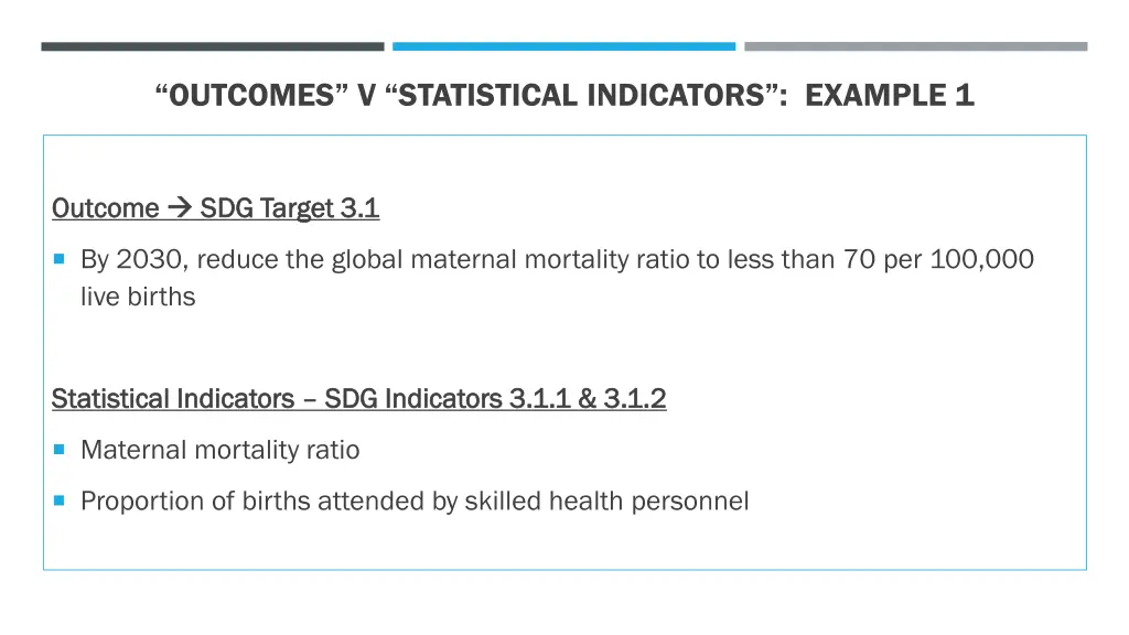 outcomes v statistical indicators example 1