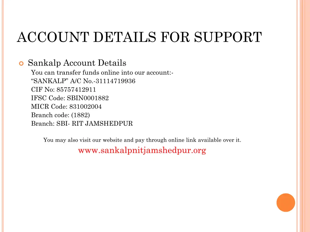 account details for support
