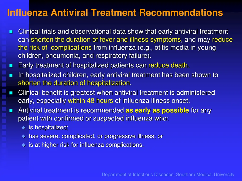 influenza antiviral treatment recommendations