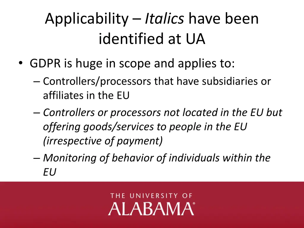 applicability italics have been identified at ua