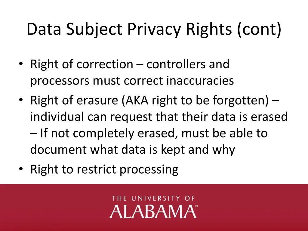 data subject privacy rights cont