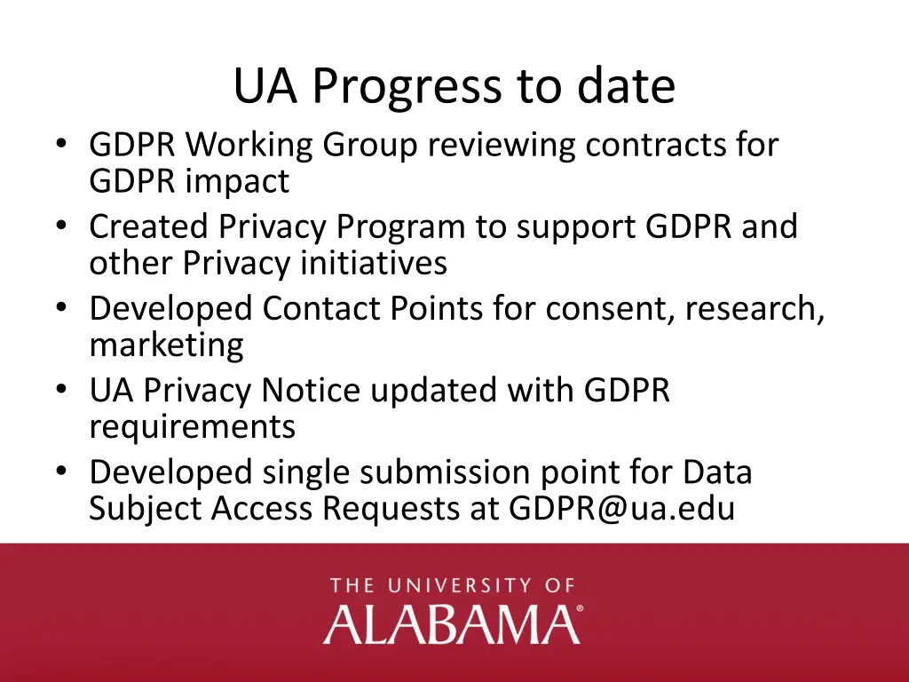 ua progress to date gdpr working group reviewing