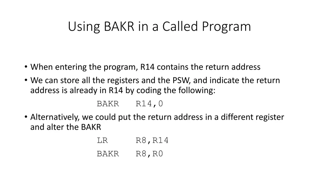using bakr in a called program