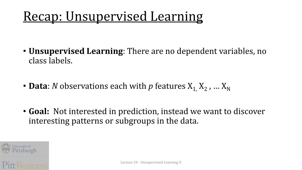 recap unsupervised learning