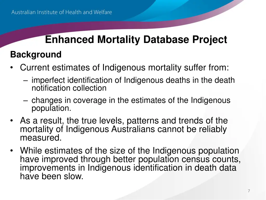 enhanced mortality database project background