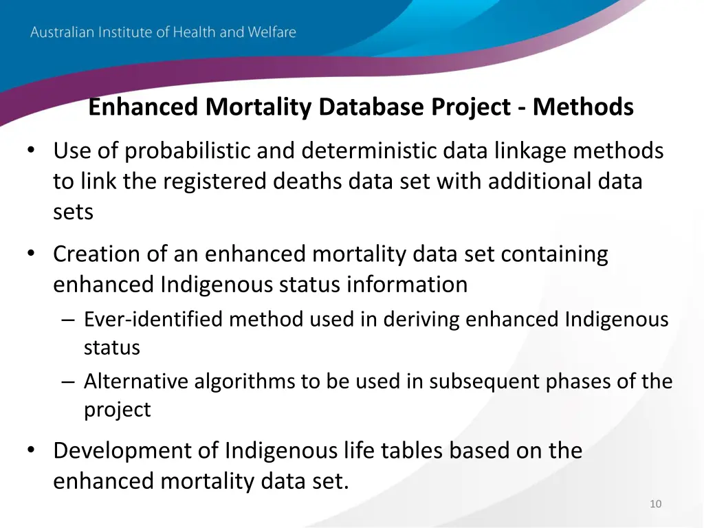enhanced mortality database project methods