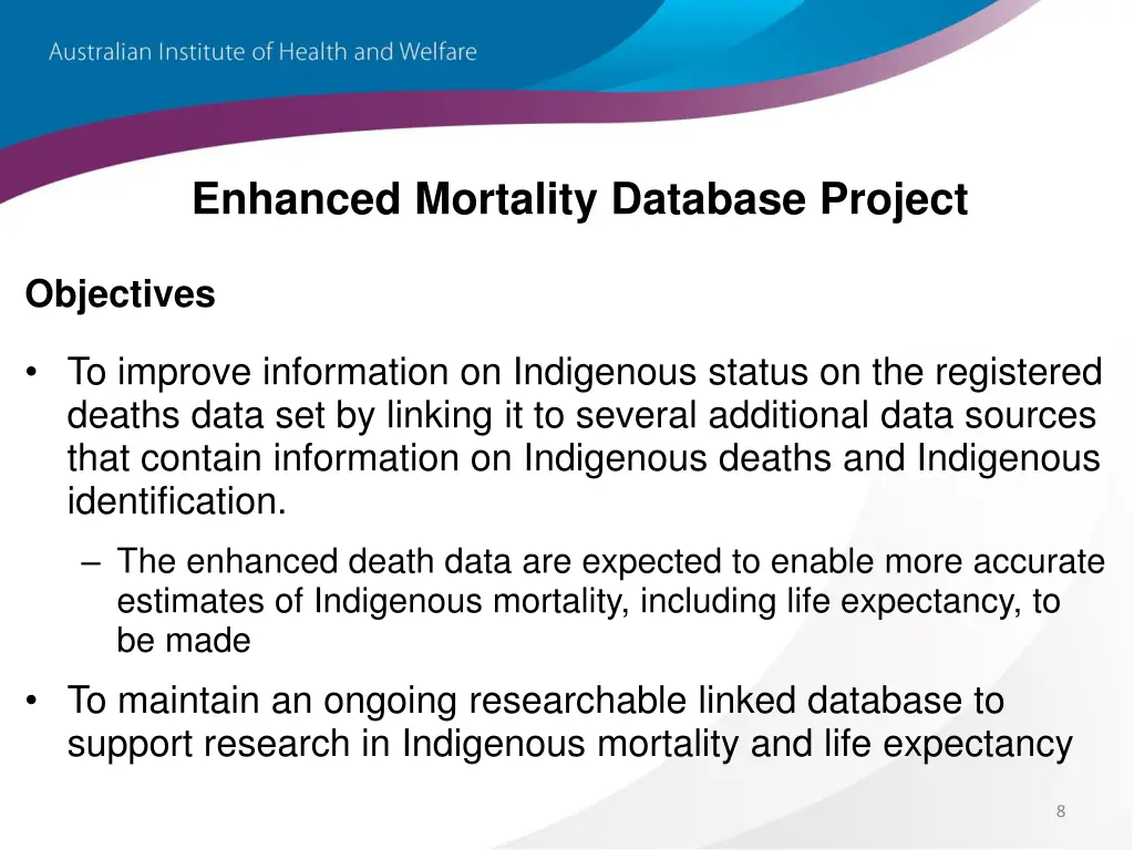 enhanced mortality database project