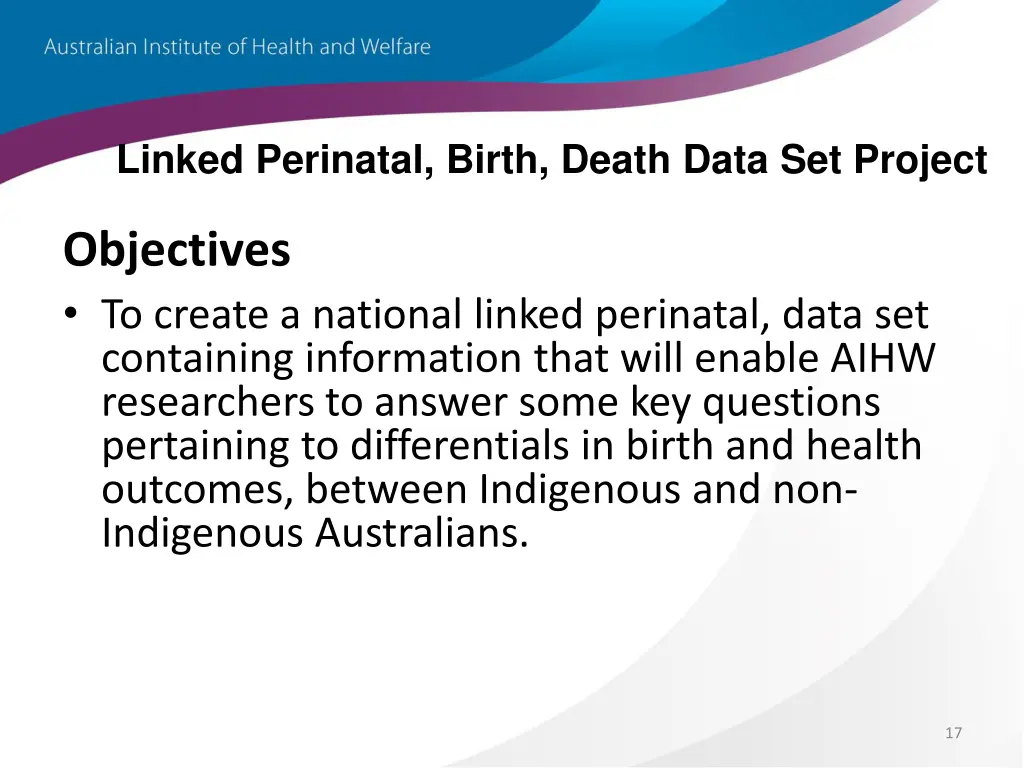 linked perinatal birth death data set project 2