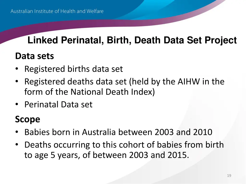 linked perinatal birth death data set project 4