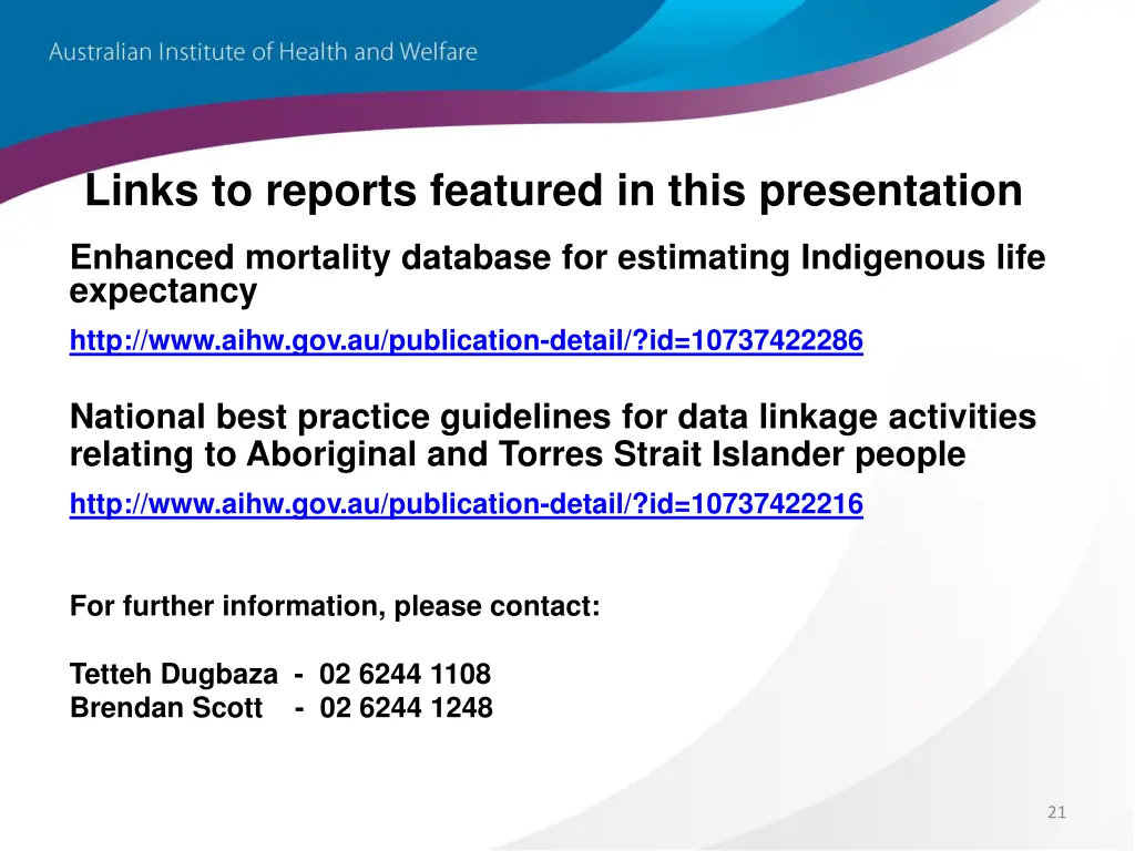 links to reports featured in this presentation