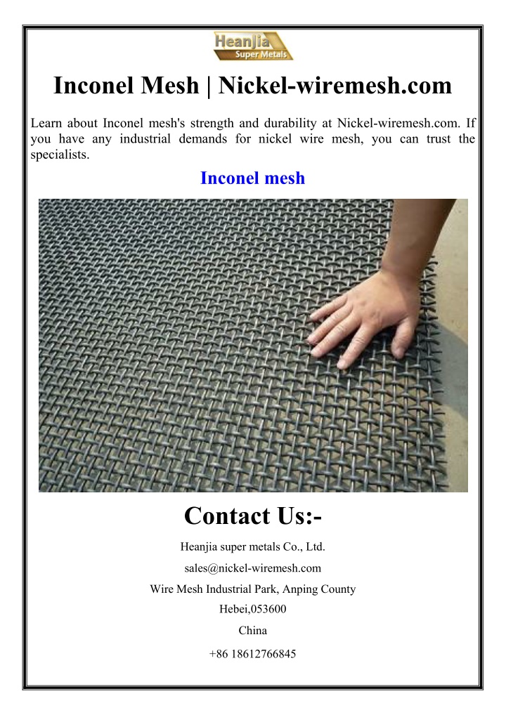 inconel mesh nickel wiremesh com