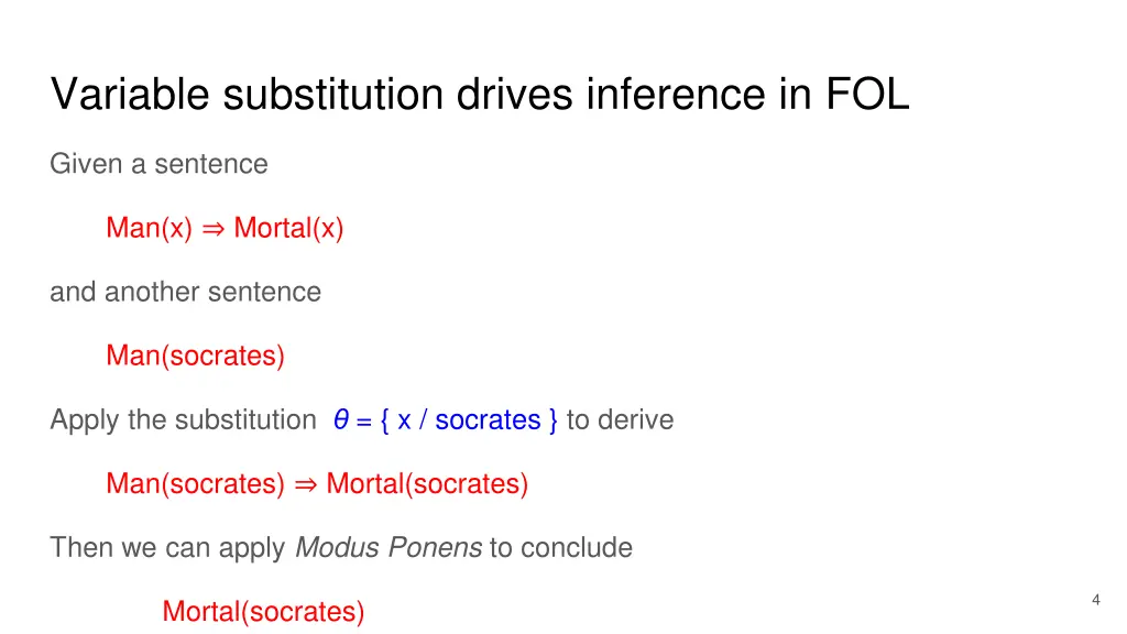 variable substitution drives inference in fol