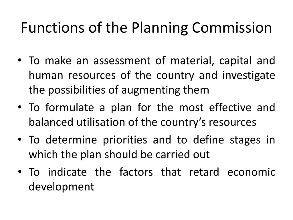 functions of the planning commission