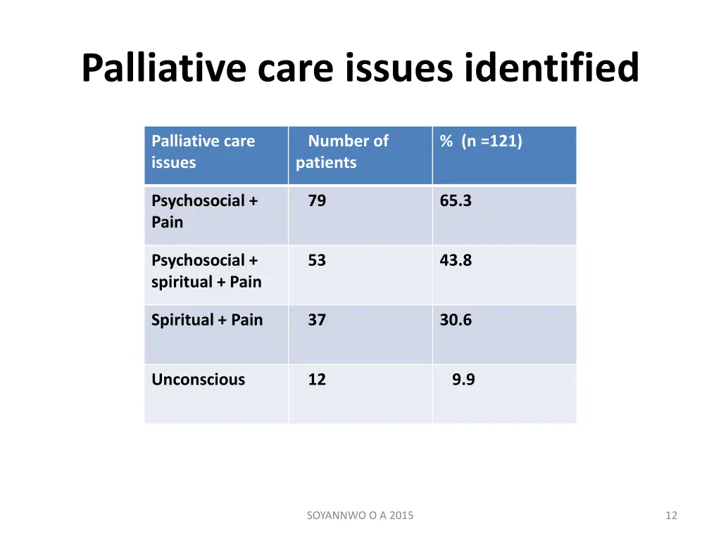 palliative care issues identified
