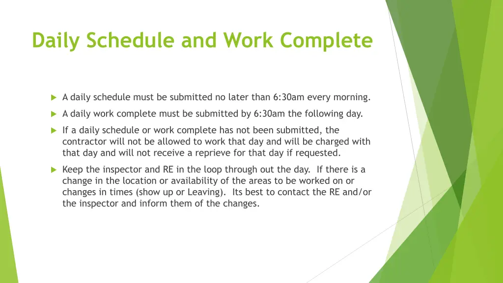 daily schedule and work complete