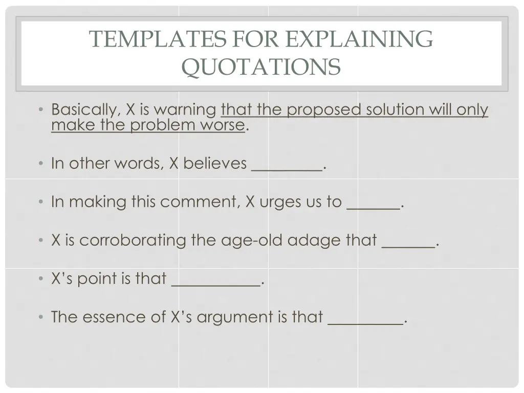 templates for explaining quotations