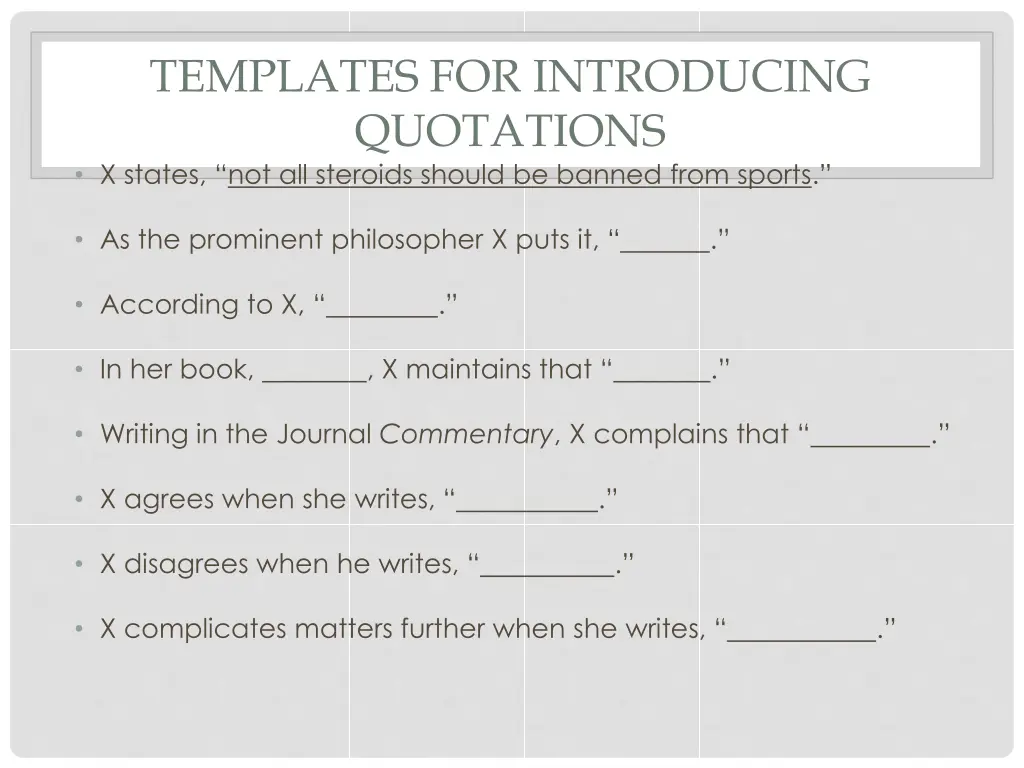 templates for introducing quotations x states