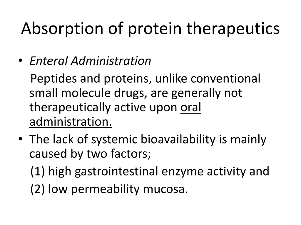 absorption of protein therapeutics