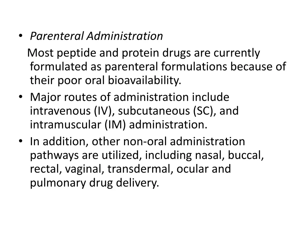 parenteral administration most peptide