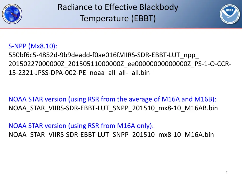 radiance to effective blackbody temperature ebbt