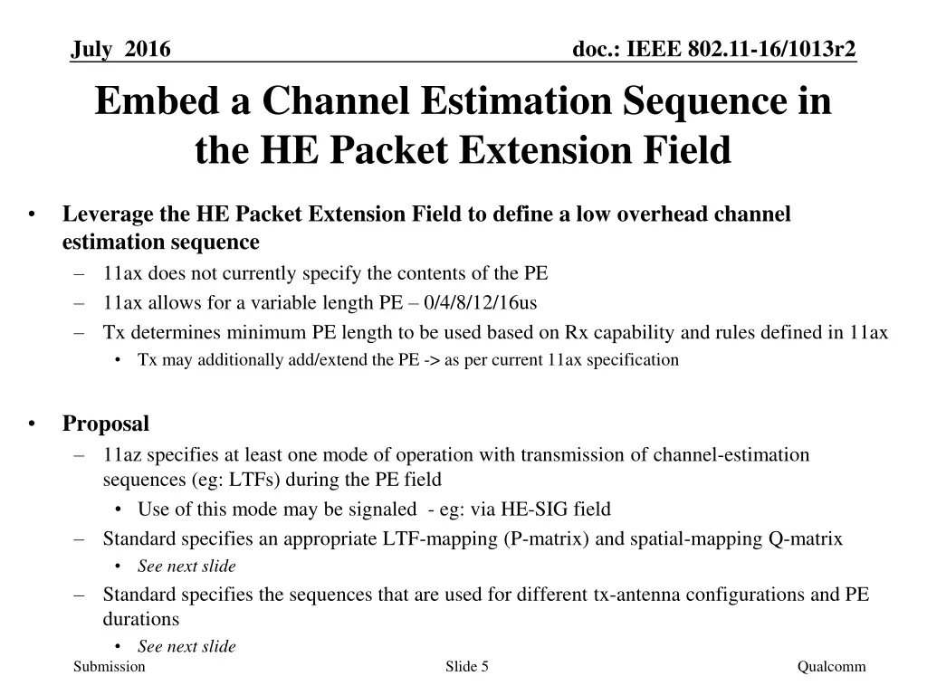 july 2016 embed a channel estimation sequence
