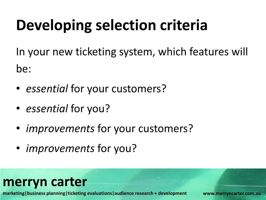 developing selection criteria