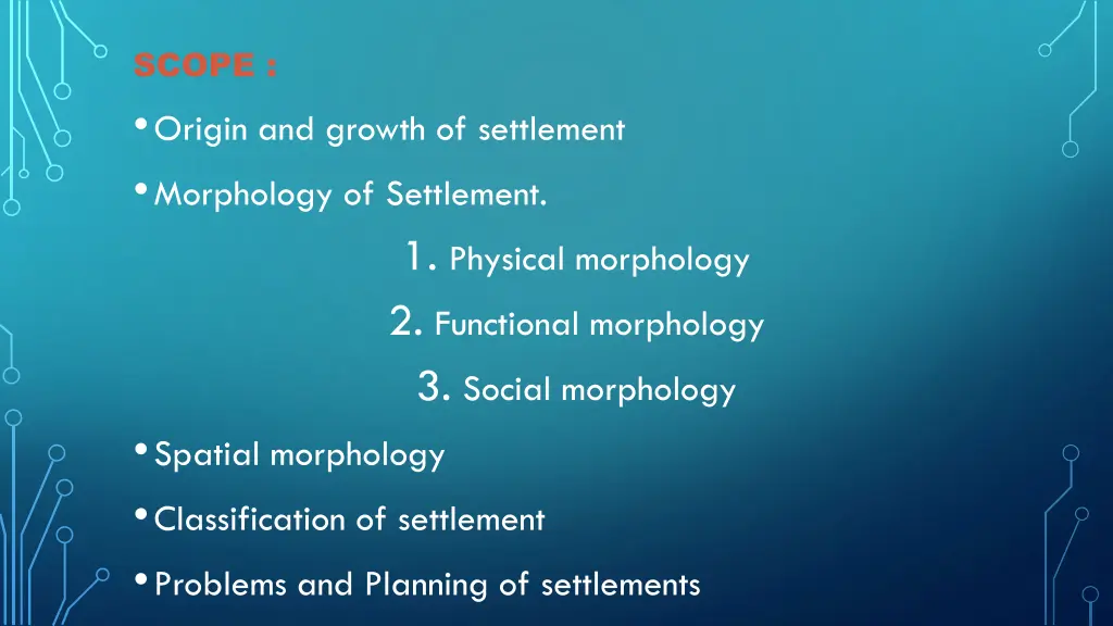 scope origin and growth of settlement morphology