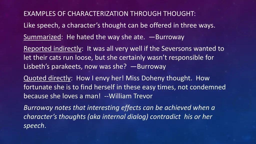 examples of characterization through thought