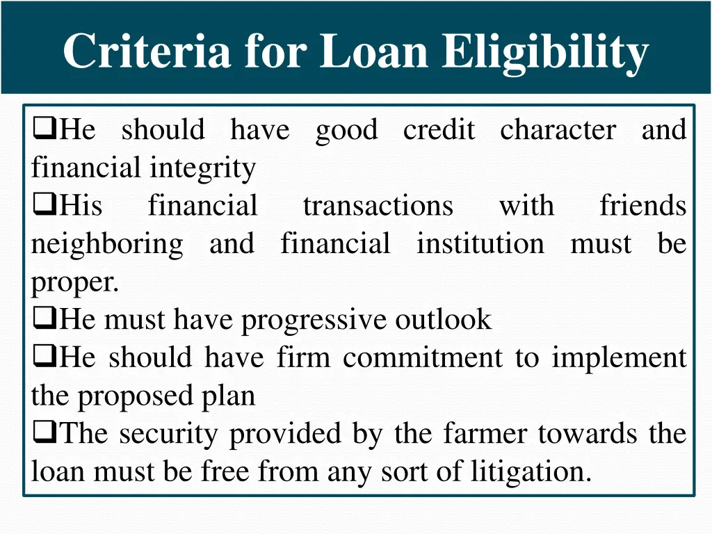 criteria for loan eligibility