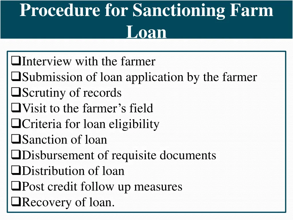 procedure for sanctioning farm loan