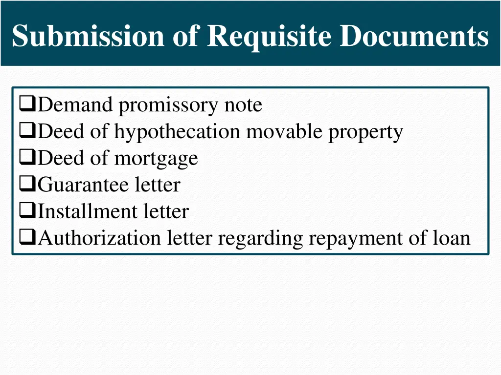 submission of requisite documents