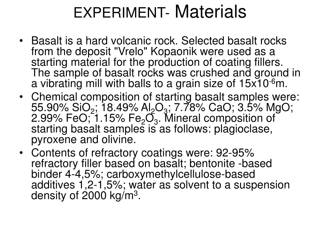 experiment materials