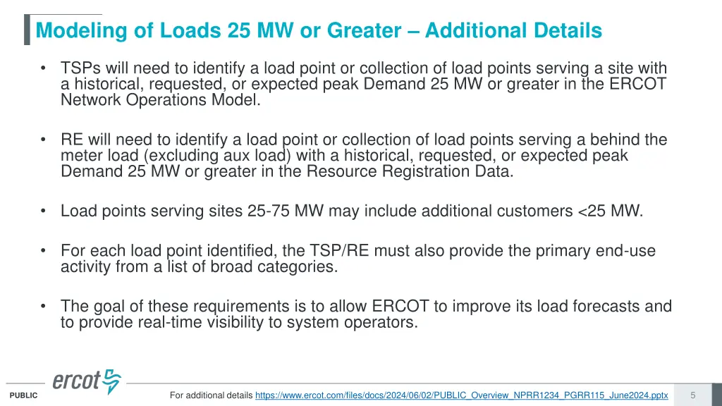 modeling of loads 25 mw or greater additional