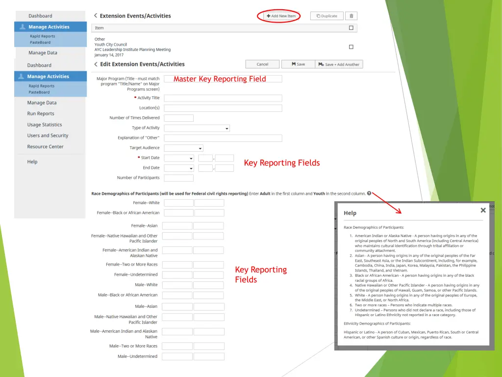 master key reporting field 1