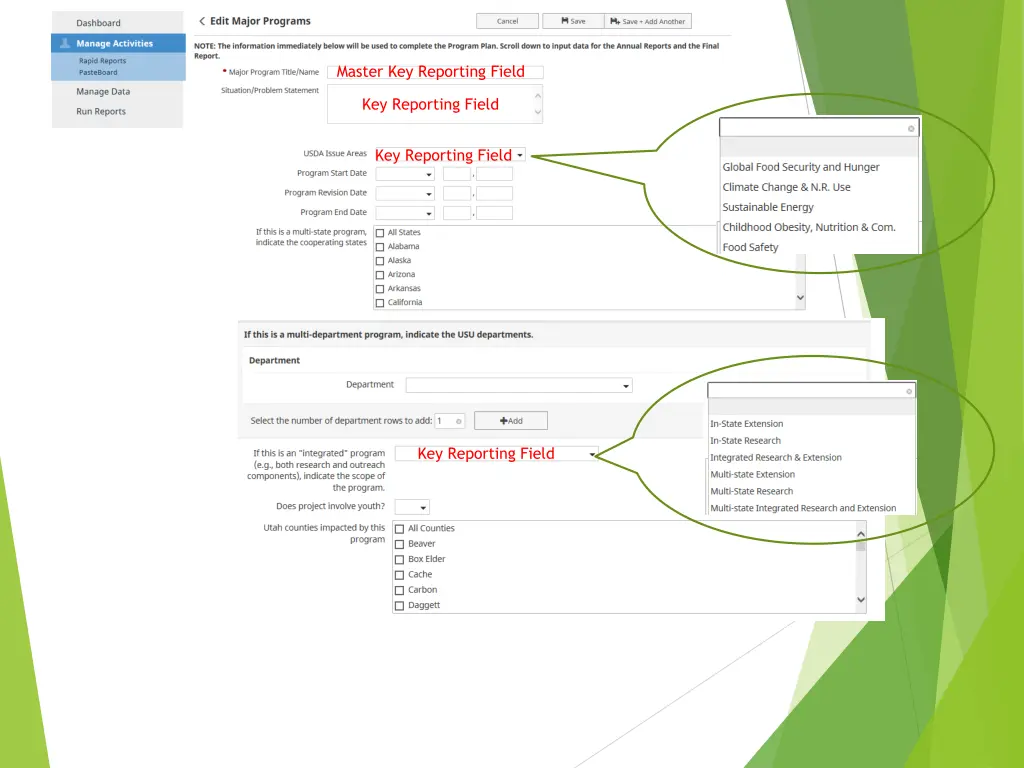 master key reporting field