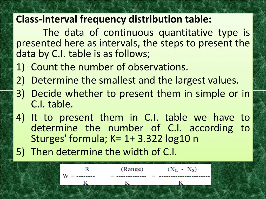 class interval frequency distribution table